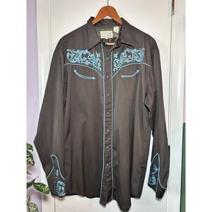 Vintage Roper Pearl Snap Western Shirt Women 3XL Embroidered Brown Turquoise